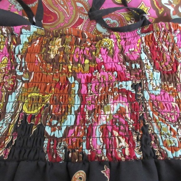 CASSEE'S Sundress Size 2X Colorful Gems Pink Black Pull-On V-Neck Smocked Back - Picture 12 of 12